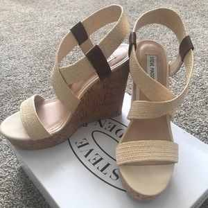 Cream/Brown Steven Madden Wedge Sandals